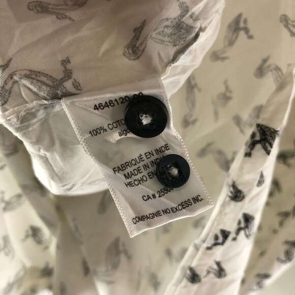 Noize Amstrdm Mens Button Down Shirt Bird Print Cotton White XL - Picture 5 of 5